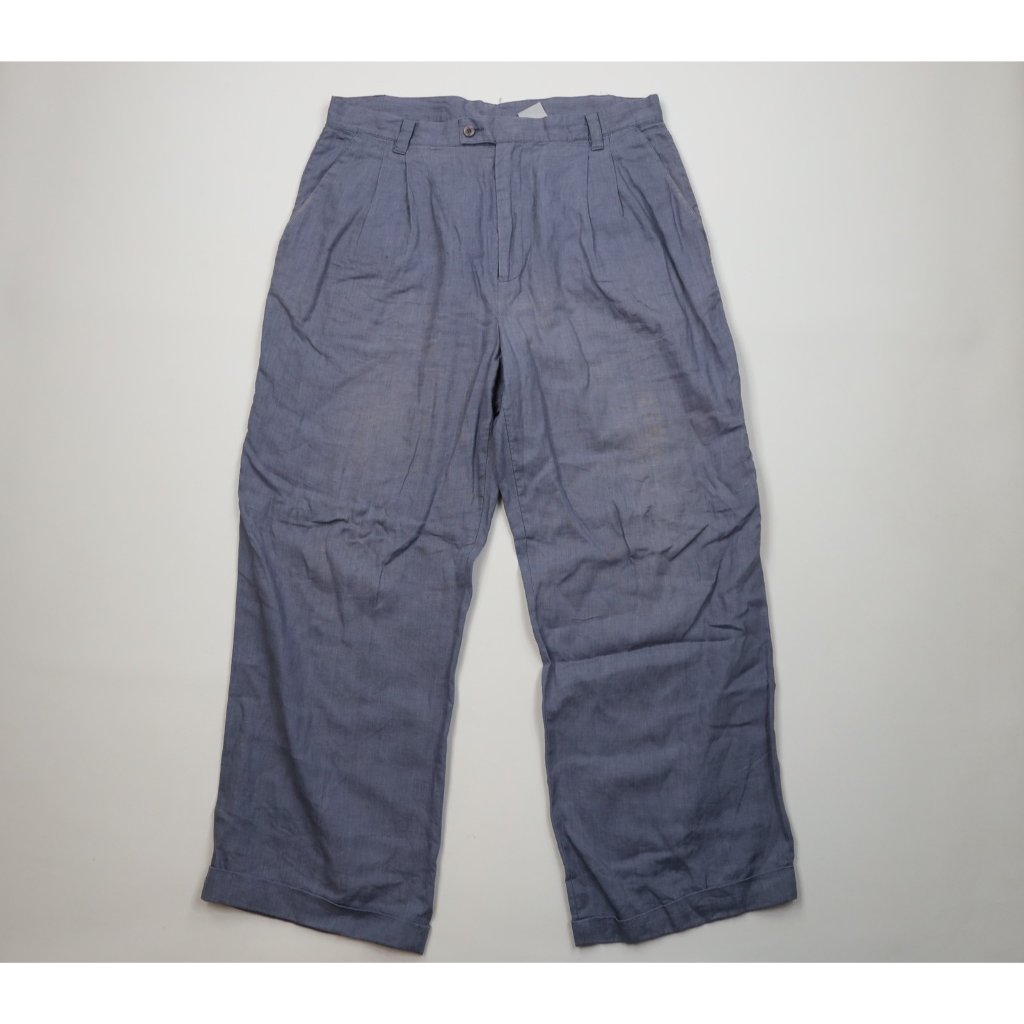 Vintage 90s Streetwear Mens 36x30 Distressed Linen Baggy Wide Leg Chino Pants
